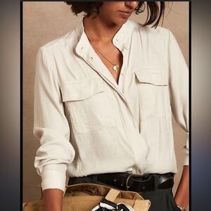 Large pocket cream button up top 1X